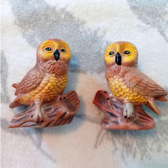 Vintage Pair of Owl Figures Figurines Ceramic 4 in. MCM